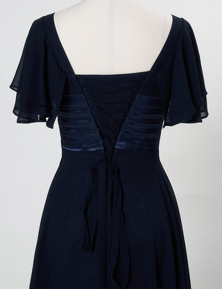TWEED DRESS(ツイードドレス)のダークネイビーロングドレス・シフォン｜TS1501-SB-DNYのトルソー上半身背面画像です。