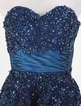 TWEED DRESS(ツイードドレス)のブルーネイビーロングドレス・チュール｜TS1502-BLNYのトルソー上半身正面画像です。