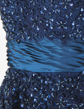 TWEED DRESS(ツイードドレス)のブルーネイビーロングドレス・チュール｜TS1502-BLNYの上半身装飾ウエスト部分拡大画像です。