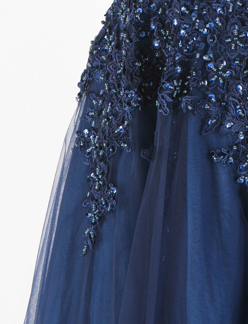 TWEED DRESS(ツイードドレス)のブルーネイビーロングドレス・チュール｜TS1502-BLNYのスカート装飾部分拡大画像です。