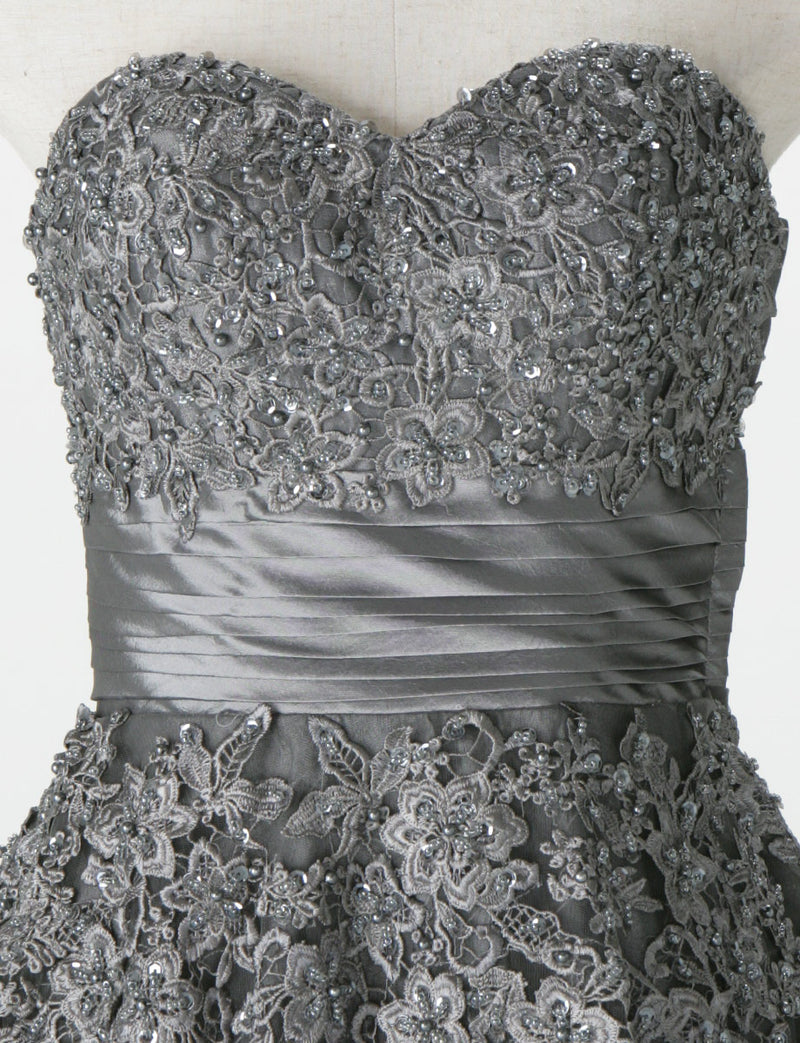 TWEED DRESS(ツイードドレス)のダークグレーロングドレス・チュール｜TS1502-DGYのトルソー上半身正面画像です。