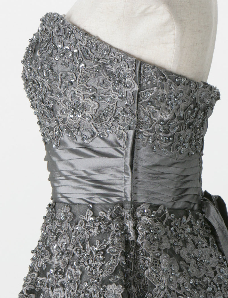 TWEED DRESS(ツイードドレス)のダークグレーロングドレス・チュール｜TS1502-DGYのトルソー上半身側面画像です。