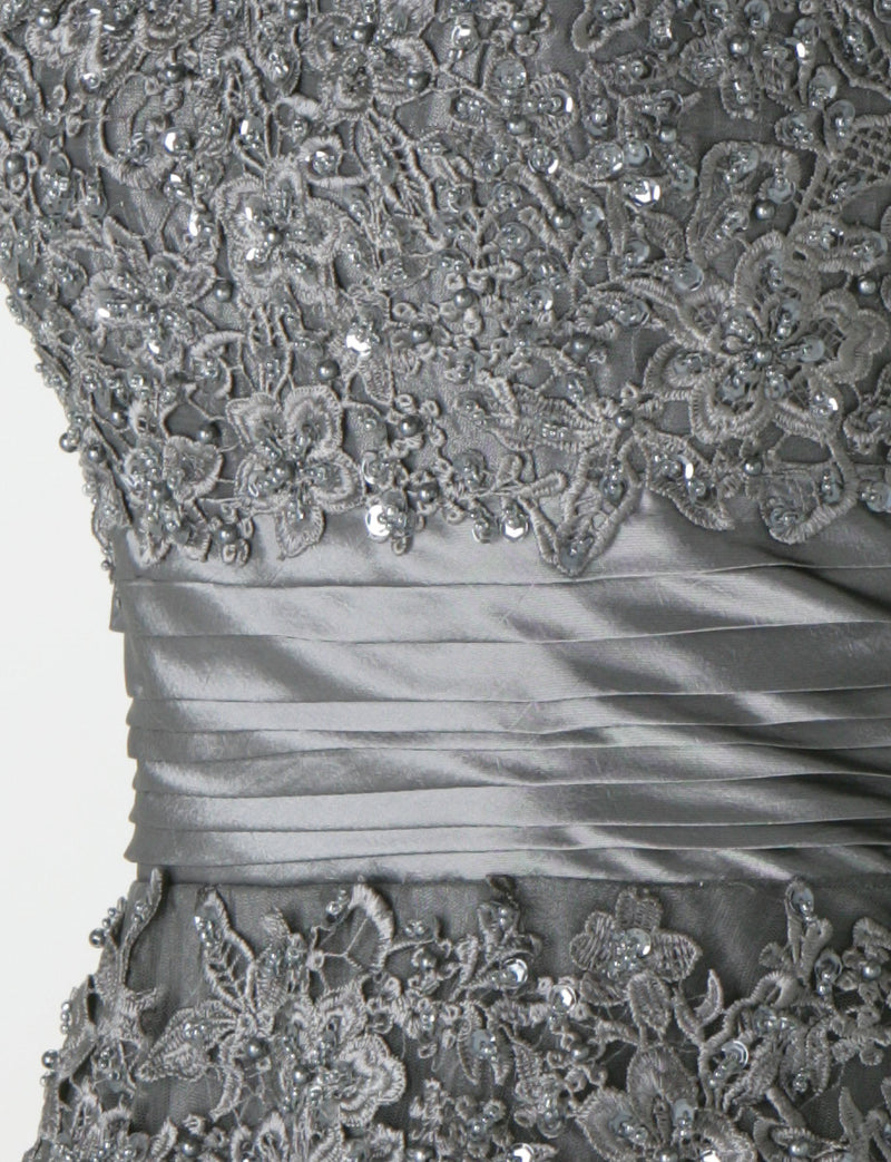 TWEED DRESS(ツイードドレス)のダークグレーロングドレス・チュール｜TS1502-DGYの上半身ウエスト部分装飾拡大画像です。