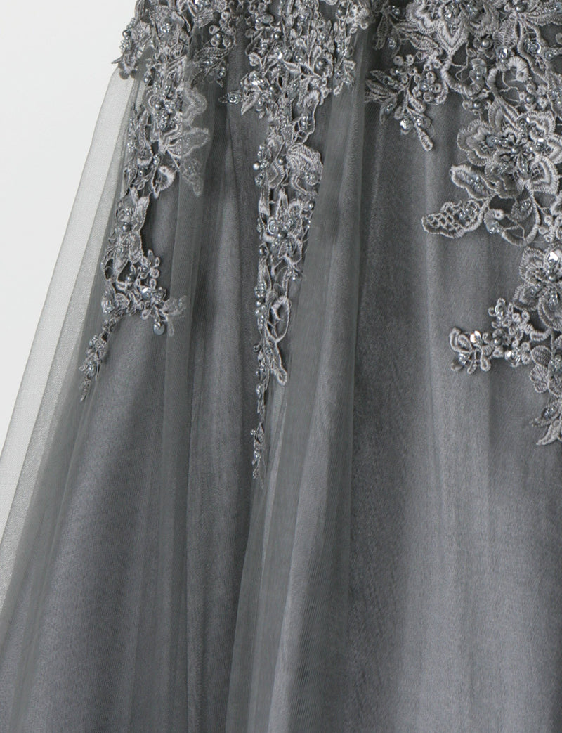 TWEED DRESS(ツイードドレス)のダークグレーロングドレス・チュール｜TS1502-DGYのスカート生地拡大画像です。