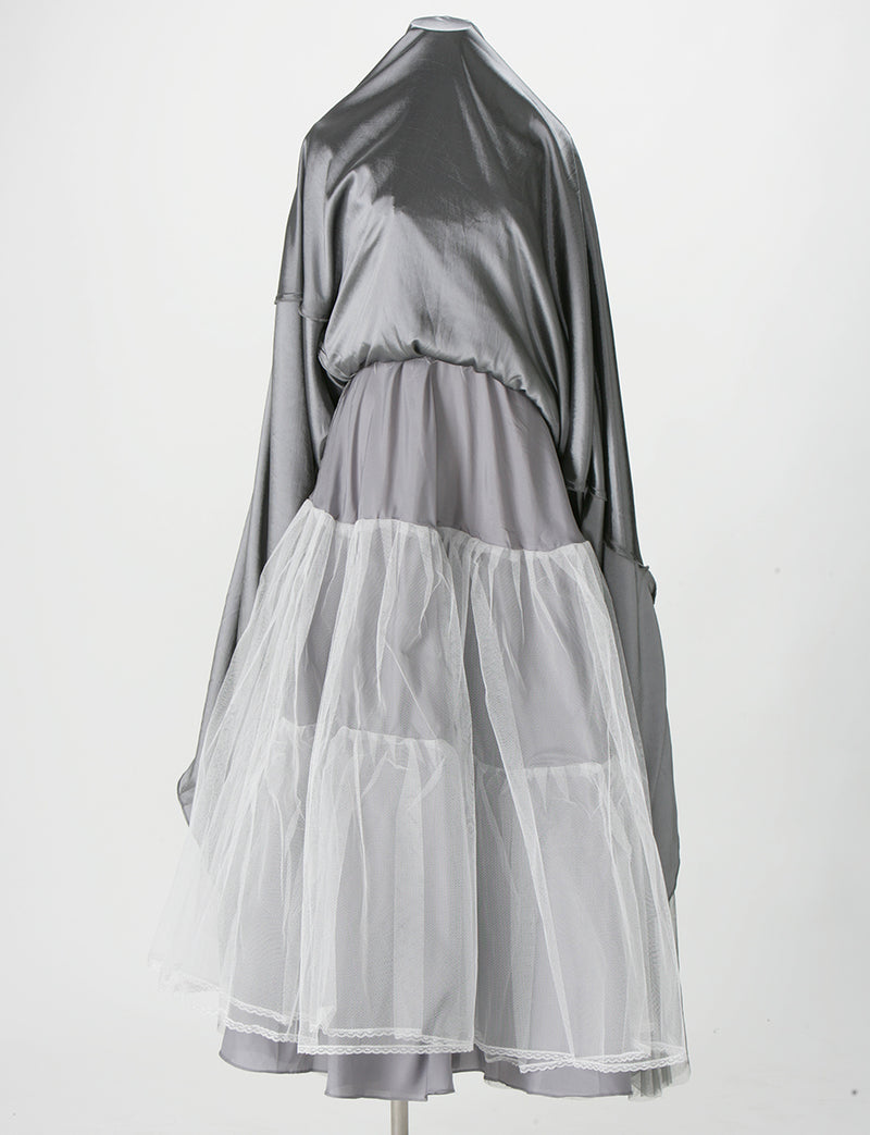 TWEED DRESS(ツイードドレス)のダークグレーロングドレス・チュール｜TS1502-DGYのスカートパニエ画像です。