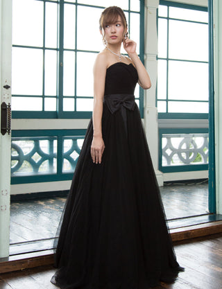 TWEED DRESS(ツイードドレス)のブラックロングドレス・チュール｜TS1503-BKの全身斜め画像です。