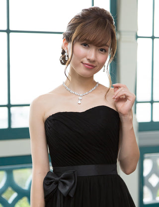 TWEED DRESS(ツイードドレス)のブラックロングドレス・チュール｜TS1503-BKの上半身正面画像です。