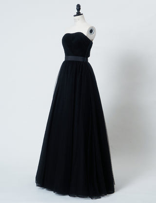 TWEED DRESS(ツイードドレス)のブラックロングドレス・チュール｜TS1503-BKのトルソー全身斜め画像です。