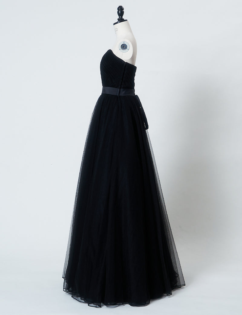 TWEED DRESS(ツイードドレス)のブラックロングドレス・チュール｜TS1503-BKのトルソー全身側面画像です。