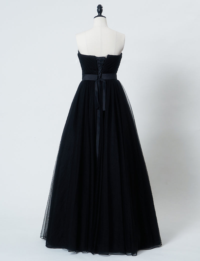 TWEED DRESS(ツイードドレス)のブラックロングドレス・チュール｜TS1503-BKのトルソー全身背面画像です。