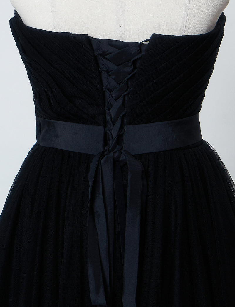 TWEED DRESS(ツイードドレス)のブラックロングドレス・チュール｜TS1503-BKのトルソー上半身背面画像です。