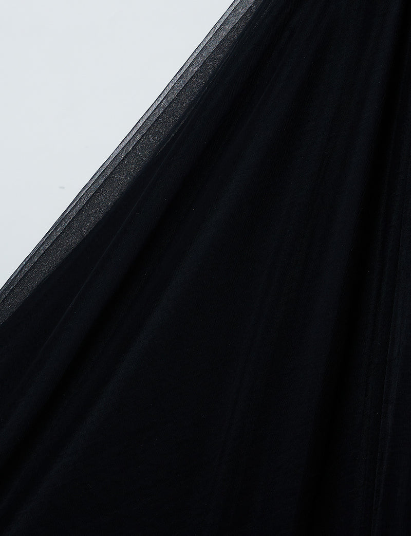 TWEED DRESS(ツイードドレス)のブラックロングドレス・チュール｜TS1503-BKのスカート生地拡大画像です。