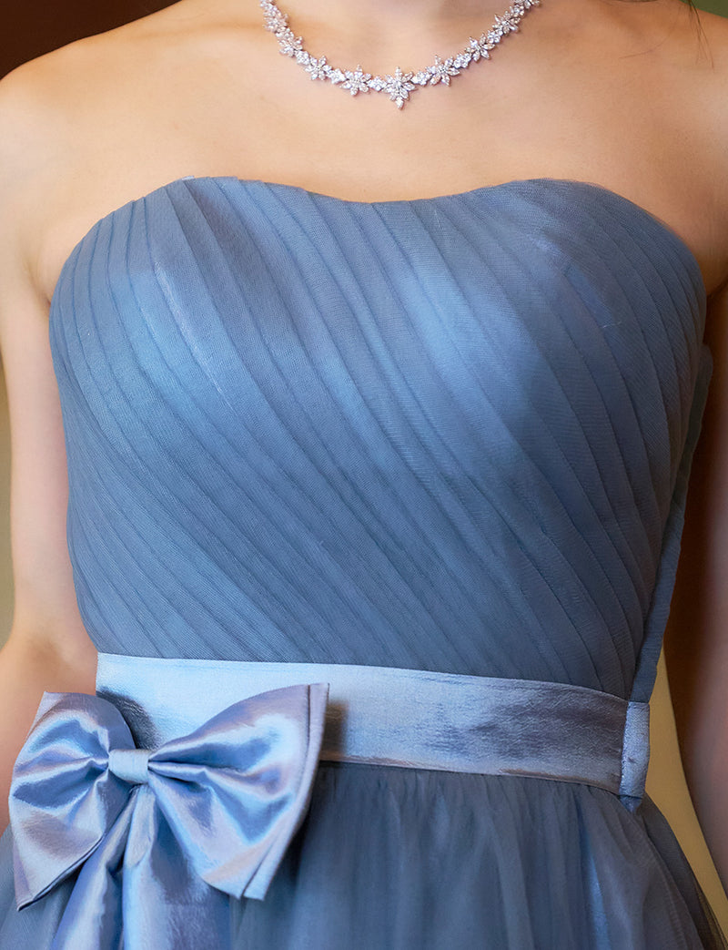 TWEED DRESS(ツイードドレス)のブルーグレーロングドレス・チュール｜TS1503-BLGYの上半身装飾拡大画像です。