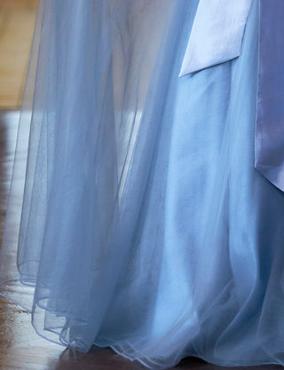 TWEED DRESS(ツイードドレス)のブルーグレーロングドレス・チュール｜TS1503-BLGYのスカート裾拡大画像です。