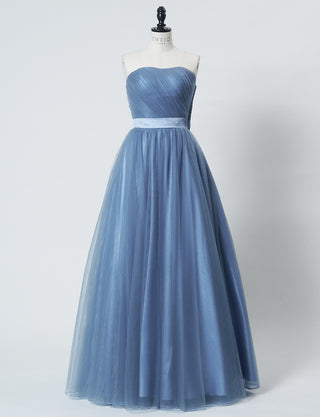 TWEED DRESS(ツイードドレス)のブルーグレーロングドレス・チュール｜TS1503-BLGYのトルソー全身正面画像です。
