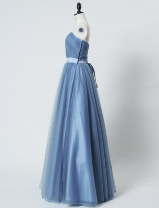 TWEED DRESS(ツイードドレス)のブルーグレーロングドレス・チュール｜TS1503-BLGYのトルソー全身側面画像です。