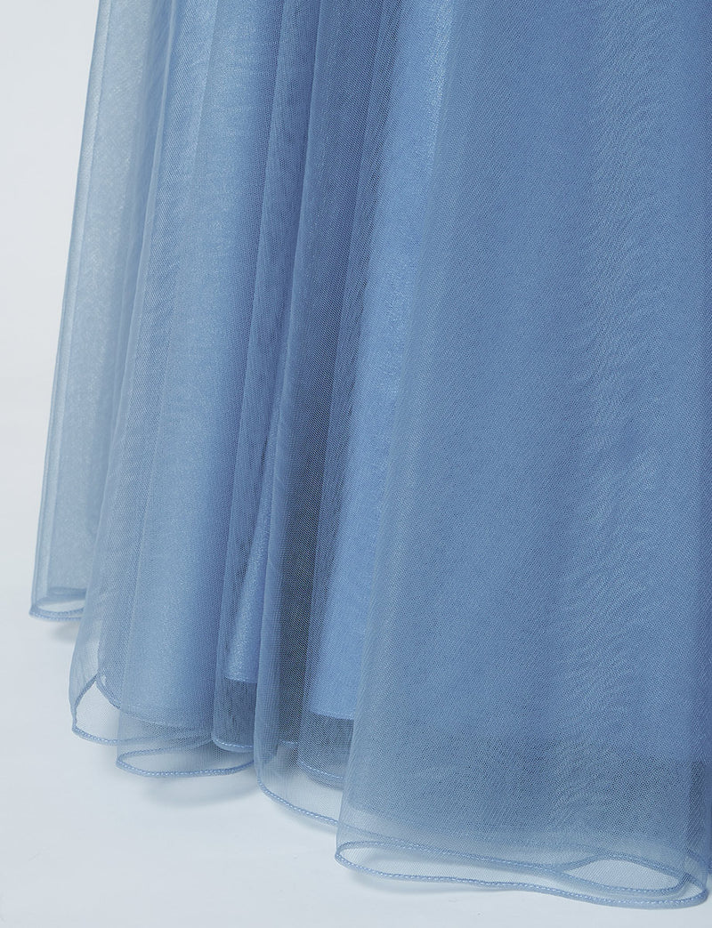 TWEED DRESS(ツイードドレス)のブルーグレーロングドレス・チュール｜TS1503-BLGYのスカート裾拡大画像です。