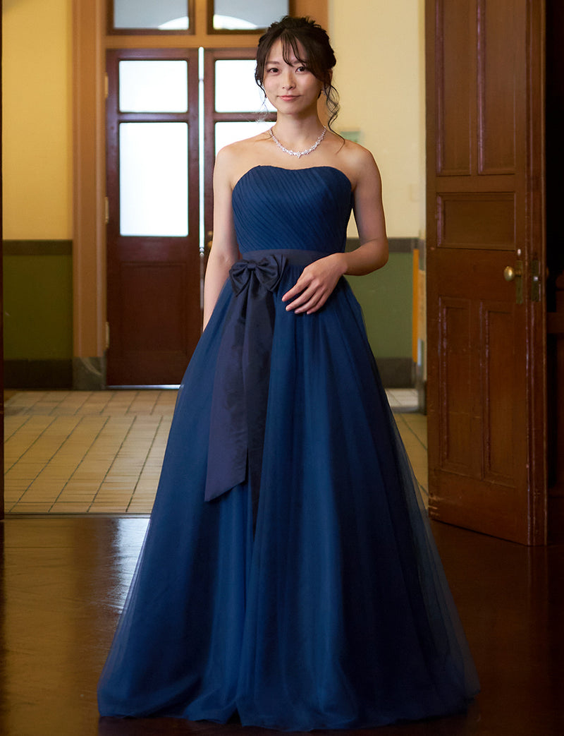 TWEED DRESS(ツイードドレス)のネイビーロングドレス・チュール｜TS1503-NYの全身正面画像です。