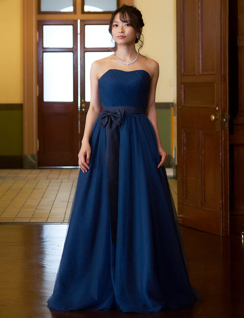 TWEED DRESS(ツイードドレス)のネイビーロングドレス・チュール｜TS1503-NYの全身正面画像です。