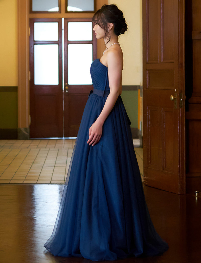TWEED DRESS(ツイードドレス)のネイビーロングドレス・チュール｜TS1503-NYの全身側面画像です。