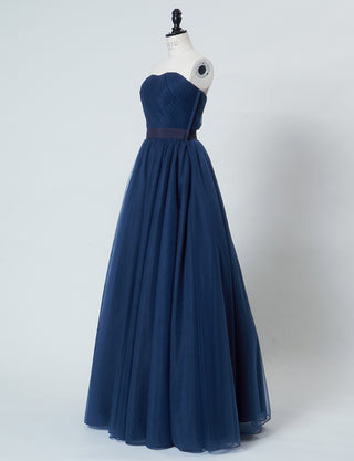 TWEED DRESS(ツイードドレス)のネイビーロングドレス・チュール｜TS1503-NYのトルソー全身斜め画像です。