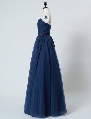 TWEED DRESS(ツイードドレス)のネイビーロングドレス・チュール｜TS1503-NYのトルソー全身側面画像です。
