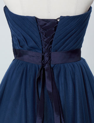 TWEED DRESS(ツイードドレス)のネイビーロングドレス・チュール｜TS1503-NYのトルソー上半身背面画像です。
