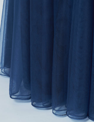 TWEED DRESS(ツイードドレス)のネイビーロングドレス・チュール｜TS1503-NYのスカート裾拡大画像です。