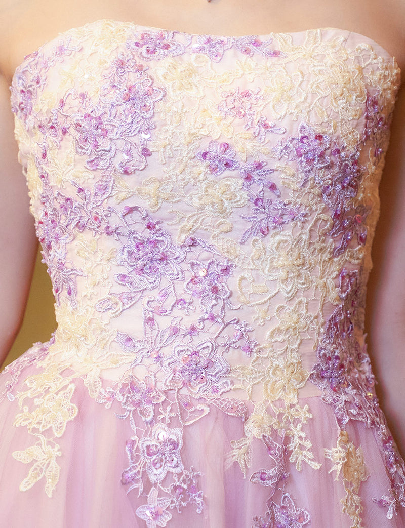 TWEED DRESS(ツイードドレス)のラベンダー×ベージュロングドレス・チュール｜TS1540-LVの上半身装飾拡大画像です。
