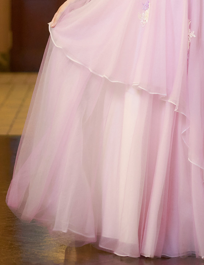 TWEED DRESS(ツイードドレス)のラベンダー×ベージュロングドレス・チュール｜TS1540-LVのスカート拡大画像です。