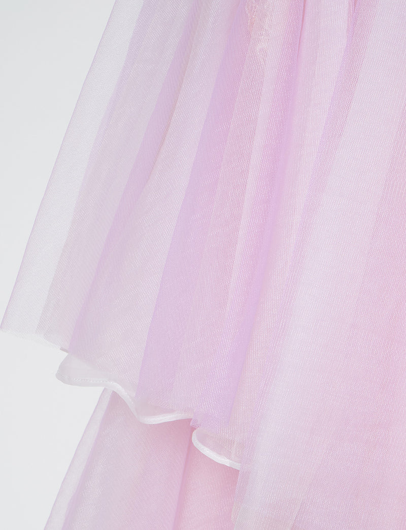 TWEED DRESS(ツイードドレス)のラベンダー×ベージュロングドレス・チュール｜TS1540-LVのスカート生地拡大画像です。