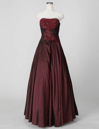 TWEED DRESS(ツイードドレス)のバーガンディーロングドレス・タフタ｜TS1578-BGDのトルソー全身正面画像です。