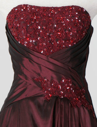 TWEED DRESS(ツイードドレス)のバーガンディーロングドレス・タフタ｜TS1578-BGDのトルソー上半身正面画像です。