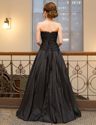 TWEED DRESS(ツイードドレス)のブラックロングドレス・タフタ｜TS1578-BKの全身背面画像です。