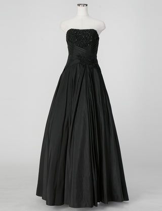 TWEED DRESS(ツイードドレス)のブラックロングドレス・タフタ｜TS1578-BKのトルソー全身正面画像です。