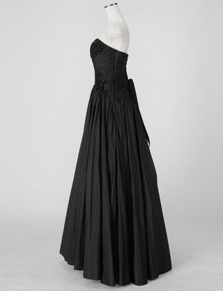 TWEED DRESS(ツイードドレス)のブラックロングドレス・タフタ｜TS1578-BKのトルソー全身側面画像です。