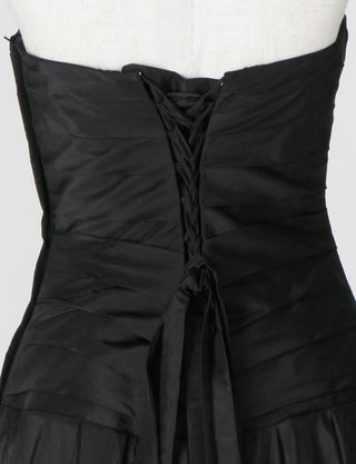 TWEED DRESS(ツイードドレス)のブラックロングドレス・タフタ｜TS1578-BKのトルソー上半身背面画像です。