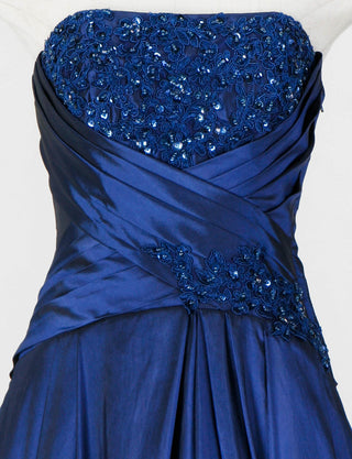 TWEED DRESS(ツイードドレス)のブルーネイビーロングドレス・タフタ｜TS1578-BLNYのトルソー上半身正面画像です。