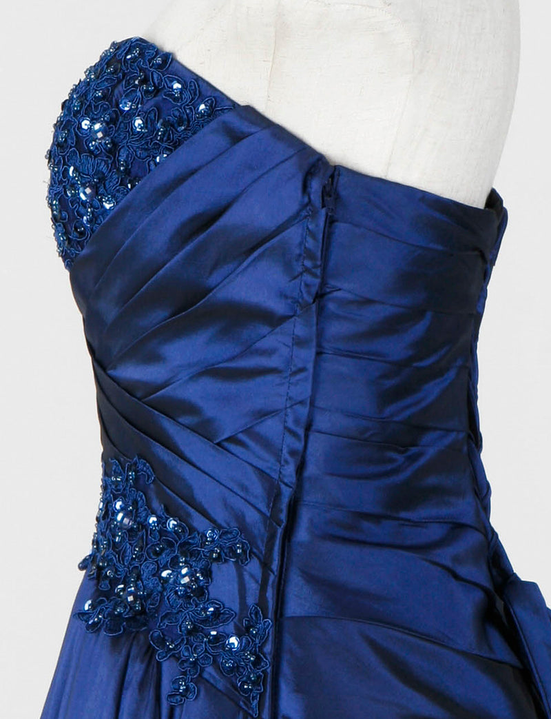 TWEED DRESS(ツイードドレス)のブルーネイビーロングドレス・タフタ｜TS1578-BLNYのトルソー上半身側面画像です。