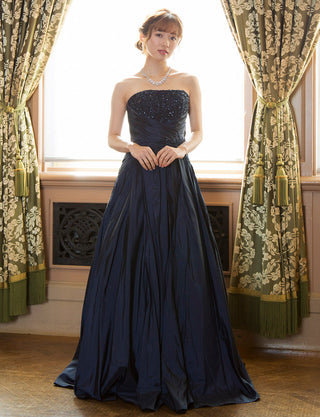 TWEED DRESS(ツイードドレス)のダークネイビーロングドレス・タフタ｜TS1578-DNYの全身正面画像です。