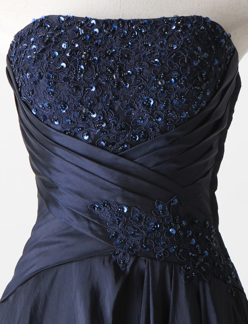 TWEED DRESS(ツイードドレス)のダークネイビーロングドレス・タフタ｜TS1578-DNYのトルソー上半身正面画像です。
