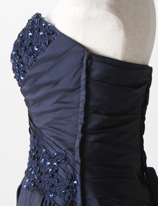 TWEED DRESS(ツイードドレス)のダークネイビーロングドレス・タフタ｜TS1578-DNYのトルソー上半身側面画像です。