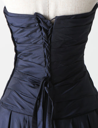 TWEED DRESS(ツイードドレス)のダークネイビーロングドレス・タフタ｜TS1578-DNYのトルソー上半身背面画像です。