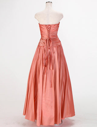 TWEED DRESS(ツイードドレス)のゴールドコーラルロングドレス・タフタ｜TS1578-GCOのトルソー全身背面画像です。