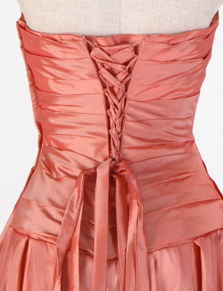 TWEED DRESS(ツイードドレス)のゴールドコーラルロングドレス・タフタ｜TS1578-GCOのトルソー上半身背面画像です。