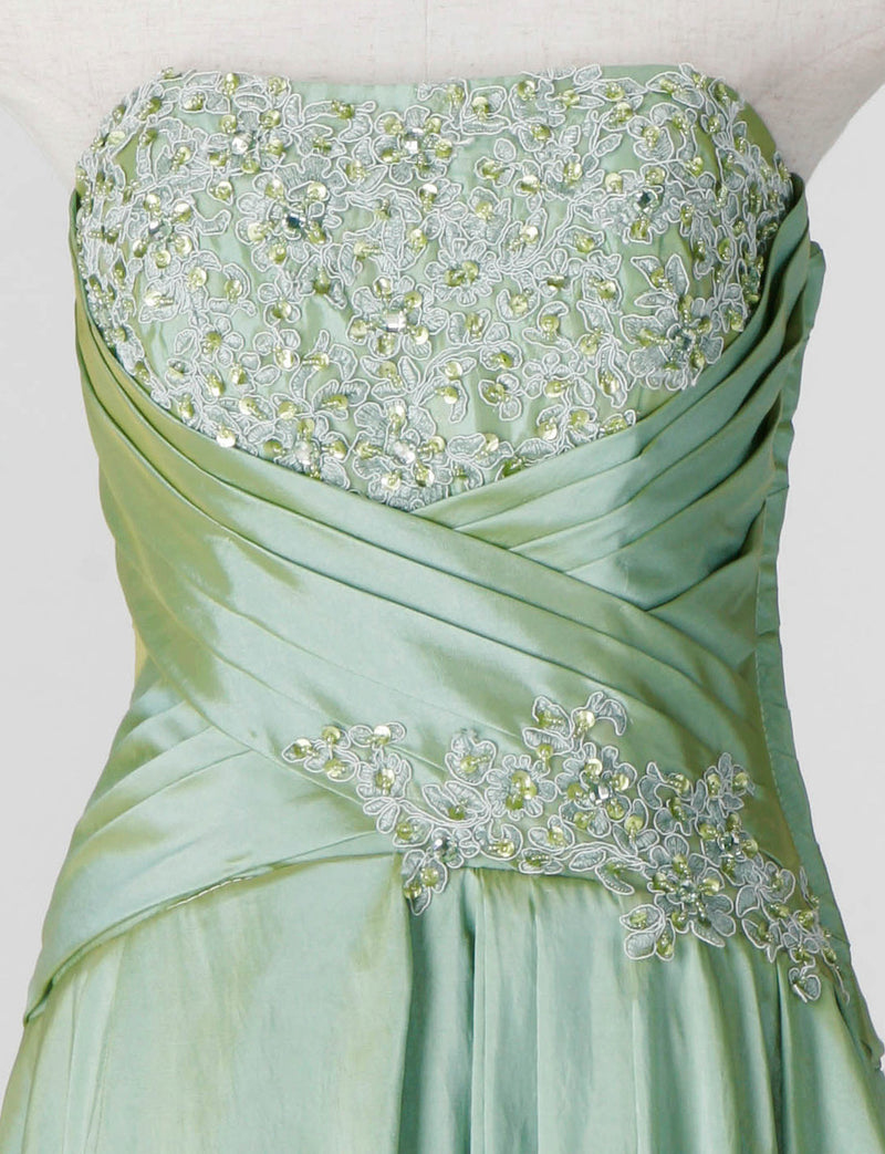 TWEED DRESS(ツイードドレス)のオリーブグリーンロングドレス・タフタ｜TS1578-OVGNのトルソー上半身正面画像です。