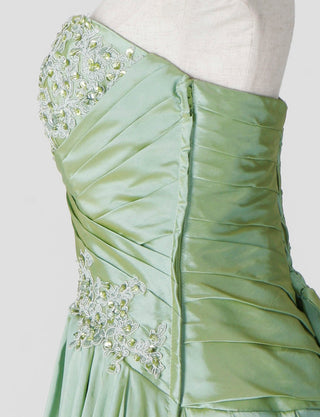 TWEED DRESS(ツイードドレス)のオリーブグリーンロングドレス・タフタ｜TS1578-OVGNのトルソー上半身側面画像です。