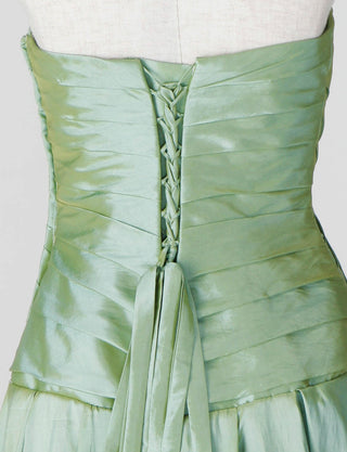 TWEED DRESS(ツイードドレス)のオリーブグリーンロングドレス・タフタ｜TS1578-OVGNのトルソー上半身背面画像です。