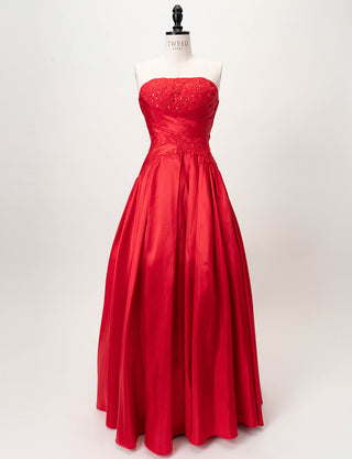 TWEED DRESS(ツイードドレス)のレッドロングドレス・タフタ｜TS1578-RDのトルソー全身正面画像です。
