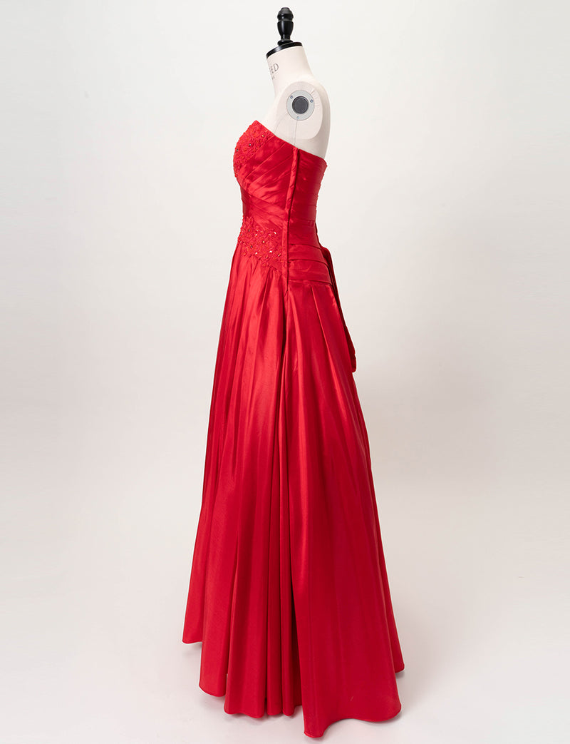TWEED DRESS(ツイードドレス)のレッドロングドレス・タフタ｜TS1578-RDのトルソー全身側面画像です。